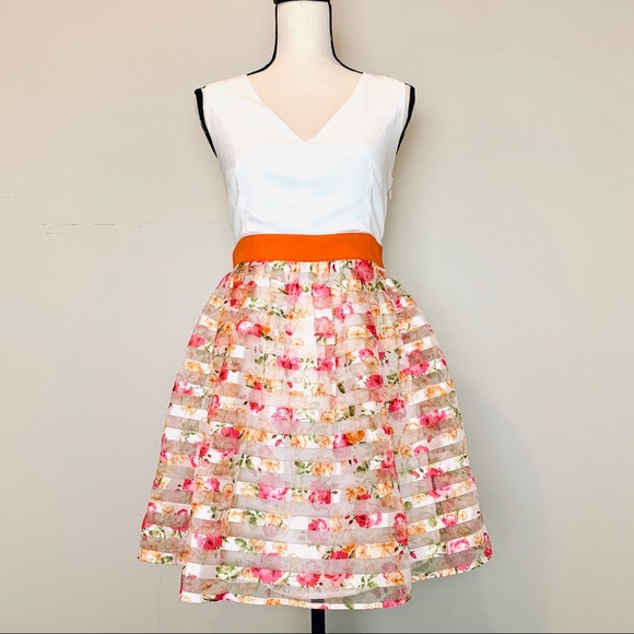 C. Luce Dresses & Skirts - NWT C Luce White Dress W/Pink Floral Stripes
